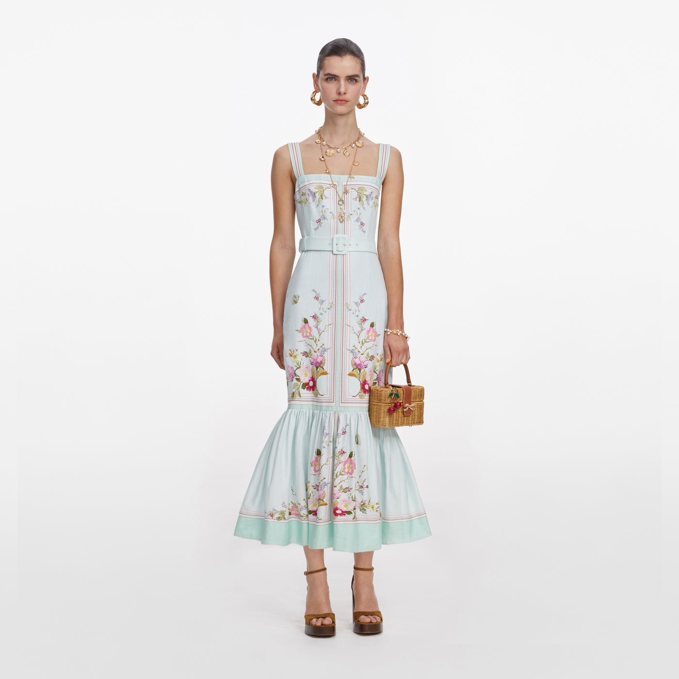 Self portrait MINT FLORAL LINEN MIDI DRESS $ 650 US 2 UK 6