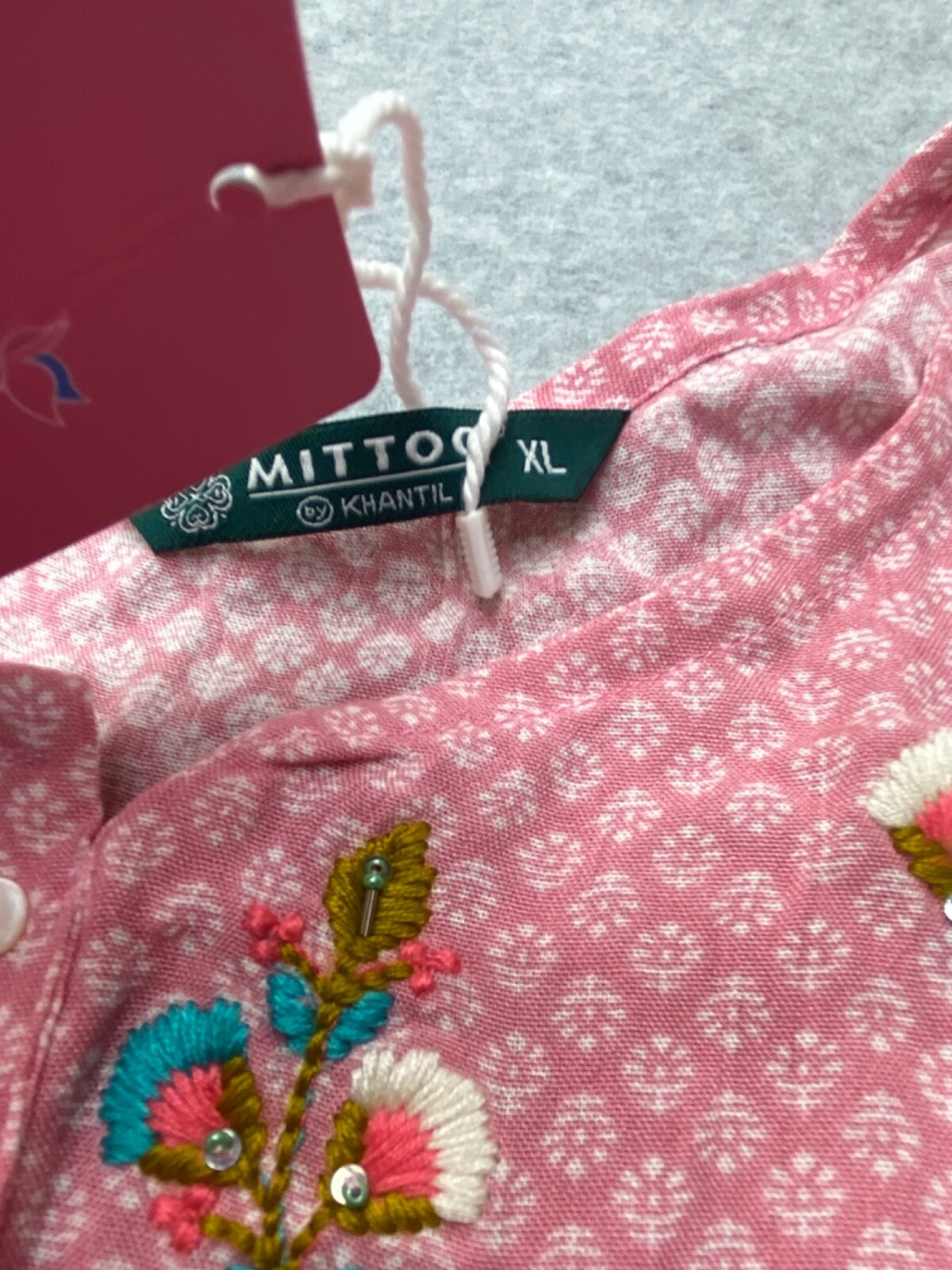 Mittoo by Khantil Womens Dress XL Boho Embroidered Maxi Pink Cottagecore