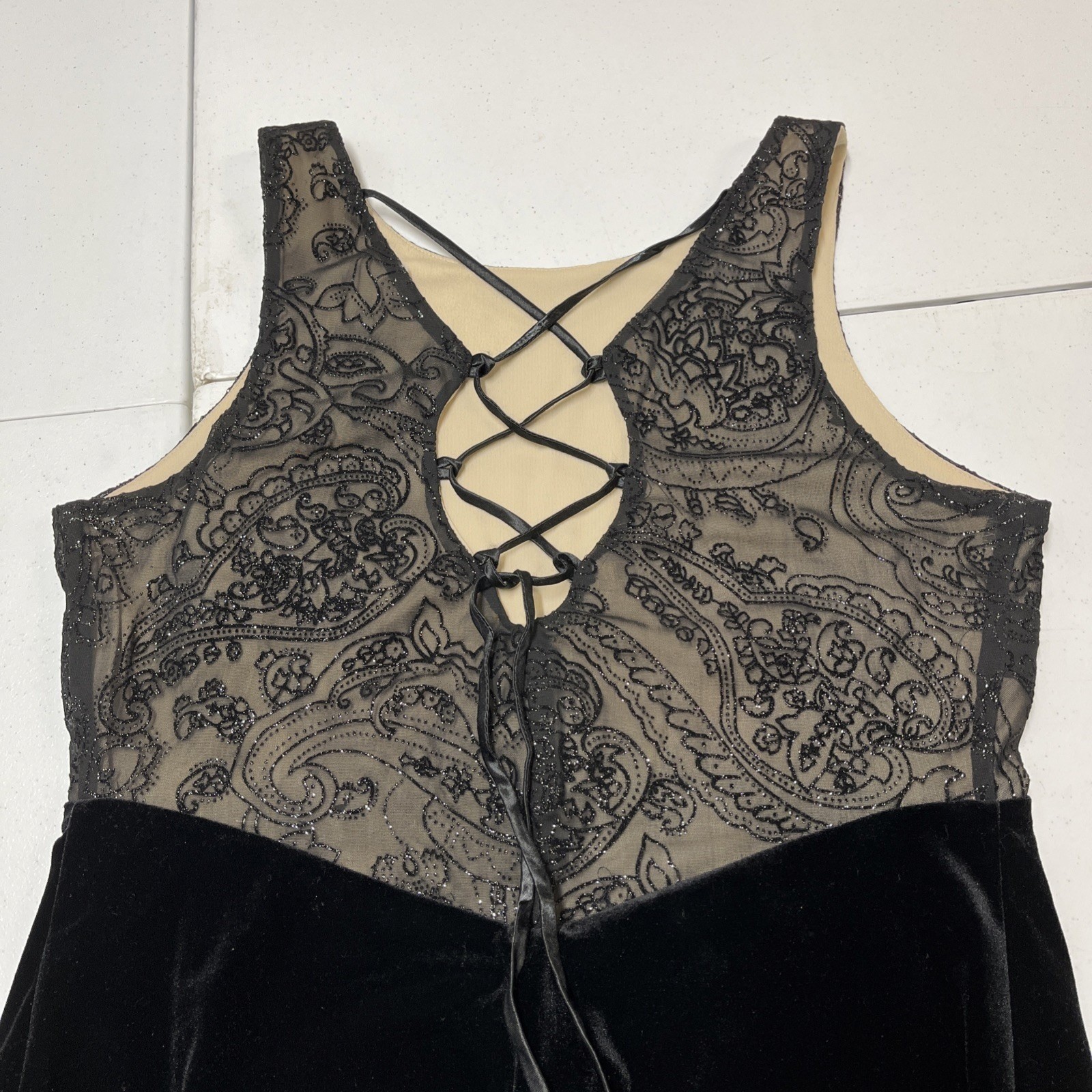 Vintage Connected Apparel Y2K Dress 12 Black Velvet Mesh Sheer Mesh Bodice Maxi