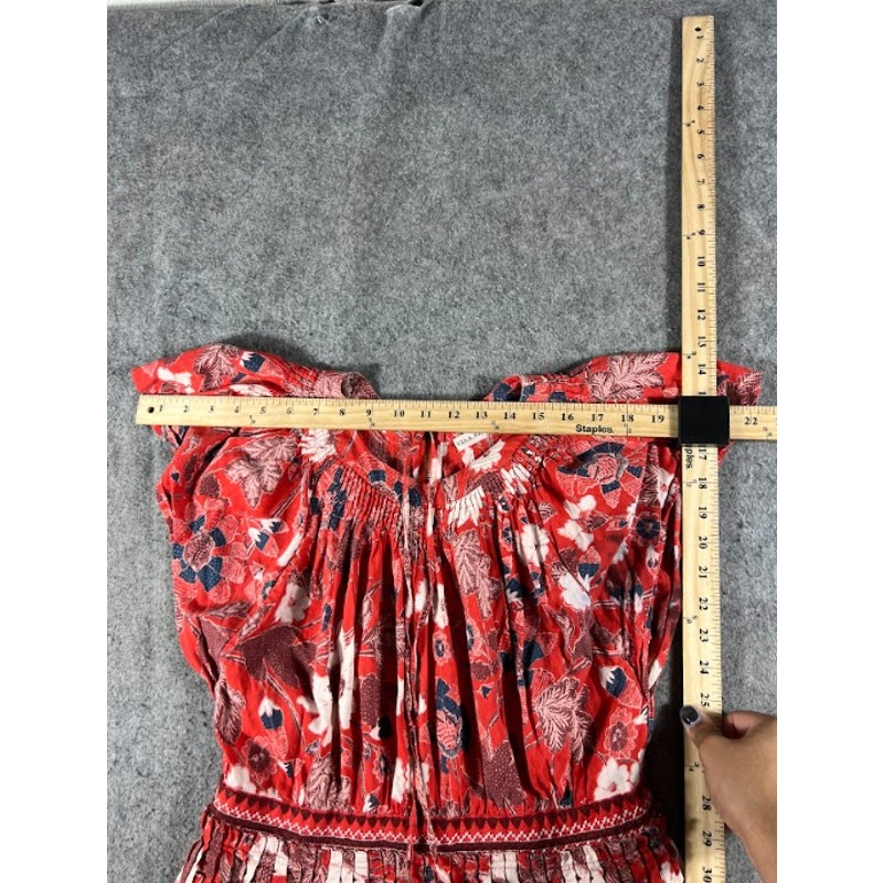 Ulla Johnson Floral Voile Lottie Smocked Dress Womens XS Red Boho Cottagecore