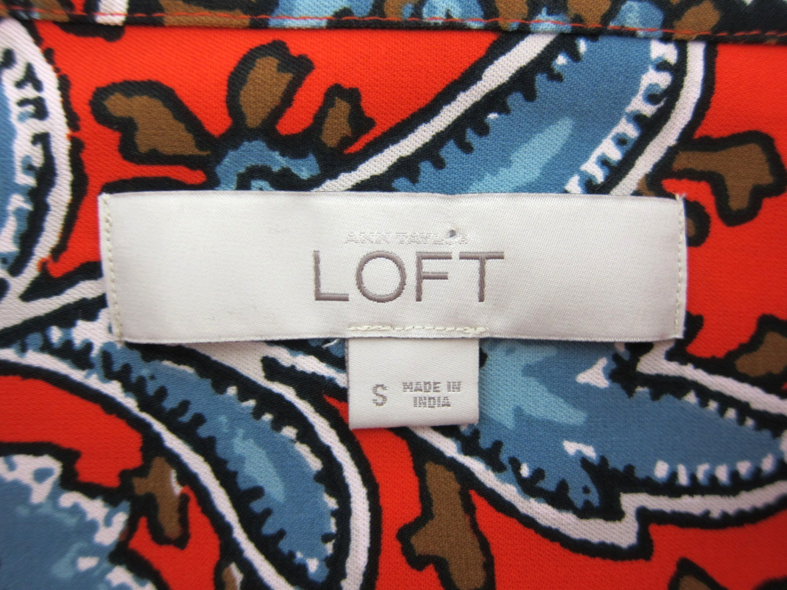 Ann Taylor Loft Red Blue Brown White Floral Long Sleeve Tunic Shift Dress Small