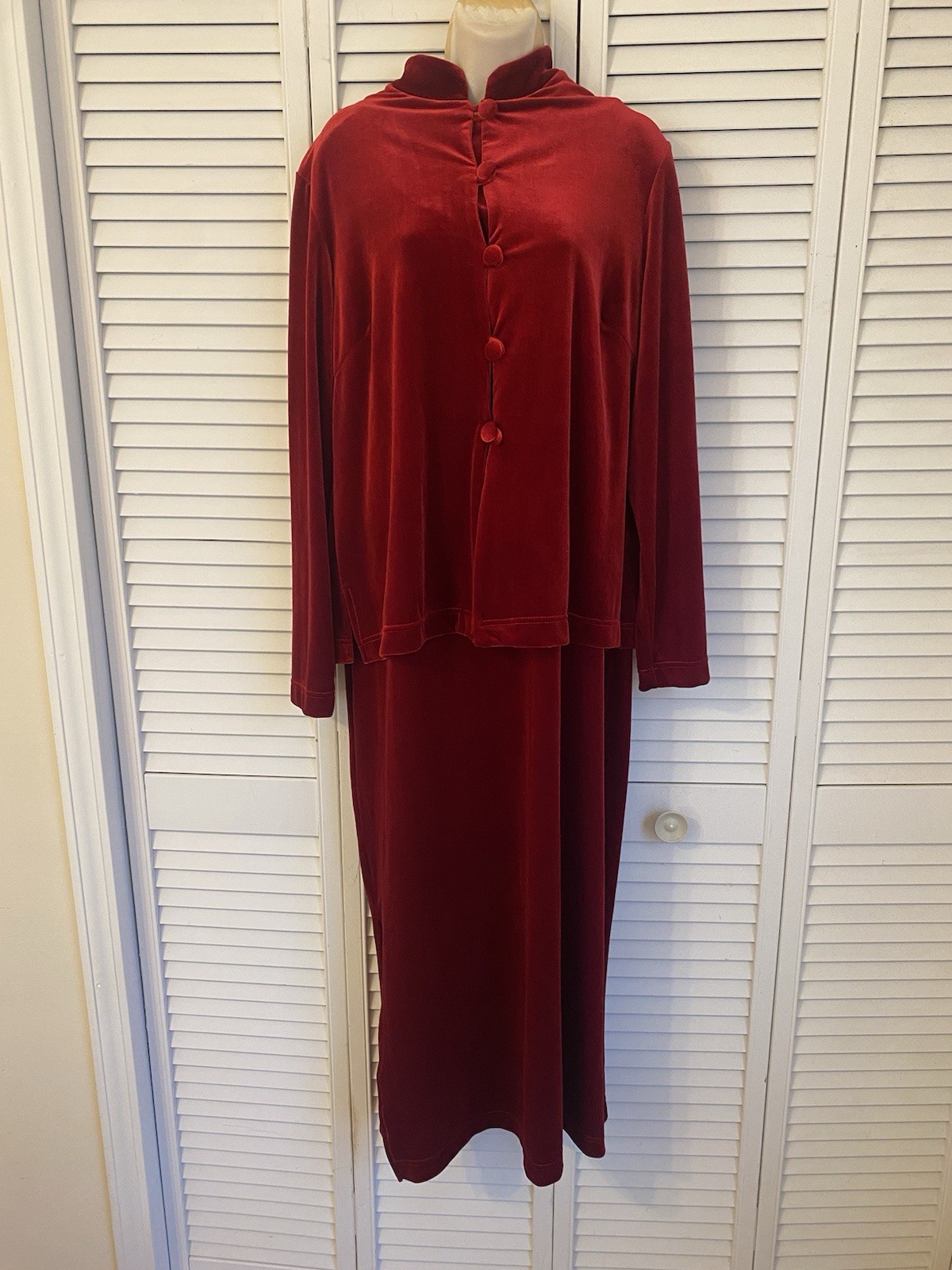 Womens Red Velvet Long Dress Cardigan Set Large Valentines Romantic Festive