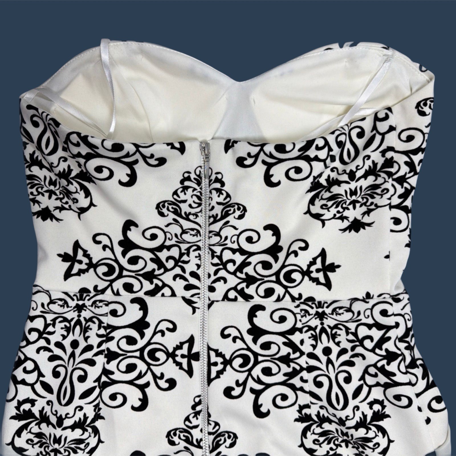 B Darlin Womens Strapless Sweetheart Cream Black Sheath Bodycon Dress Sz 11/ 12