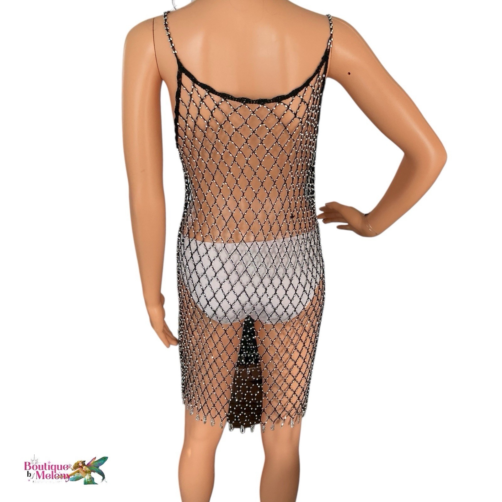 Fully Beaded Lightweight Fishnet Tank Dress Unknown Brand Mini Dress Strappy