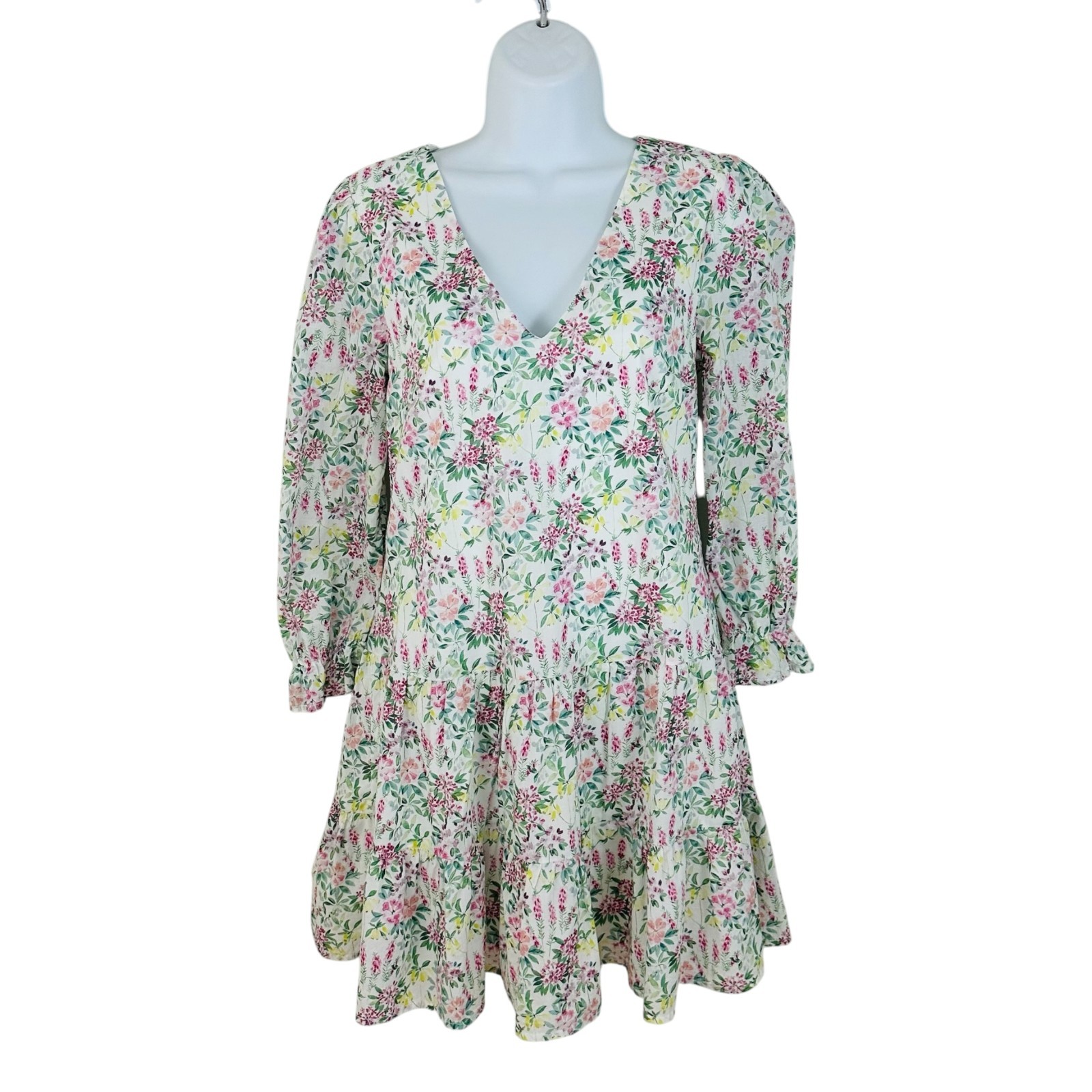 Mi Ami for Francesca’s Women’s Size S Floral Drop Waist White Green Dress