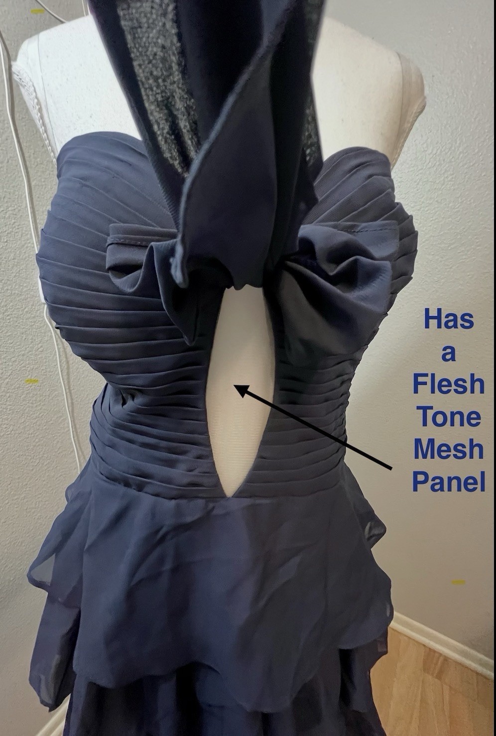 #22-13 Navy Chiffon Sweetheart Strapless Dress Lace-Up Corset Slit Ruffle 26