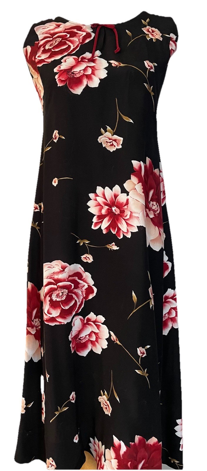 Vtg 90s Express Floral Midi Dress Sz 5/6 Black Red Sleeveless Classic City READ
