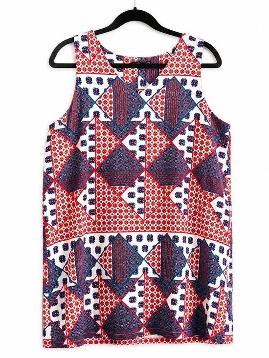 Boohoo Mini Dress 8 Patchwork Geometric Print Sleeveless Summer Vacation Boho