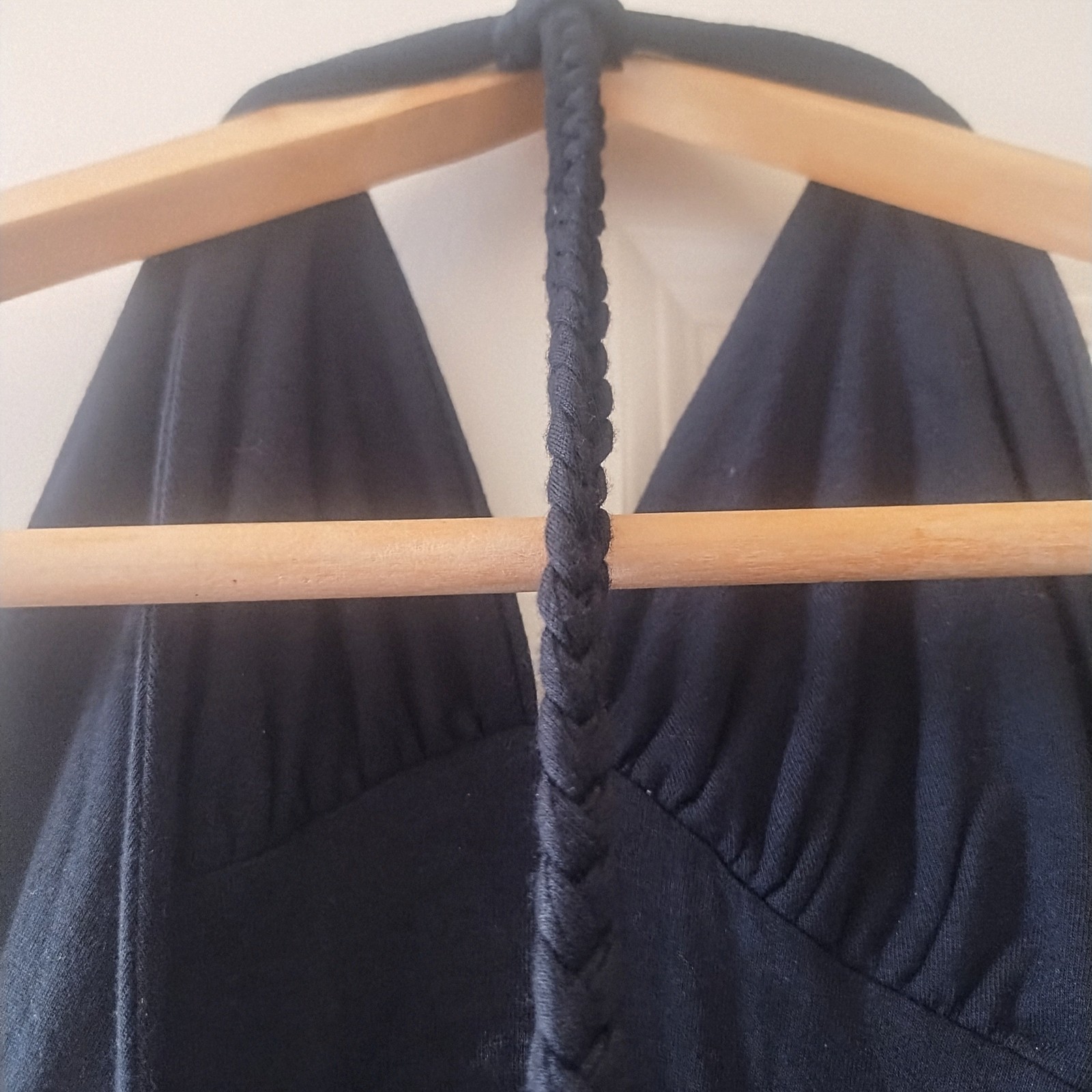 NWOT ELLA MOSS Long Black Halter MAXI Dress ROPE Detail Ruched SIZE S
