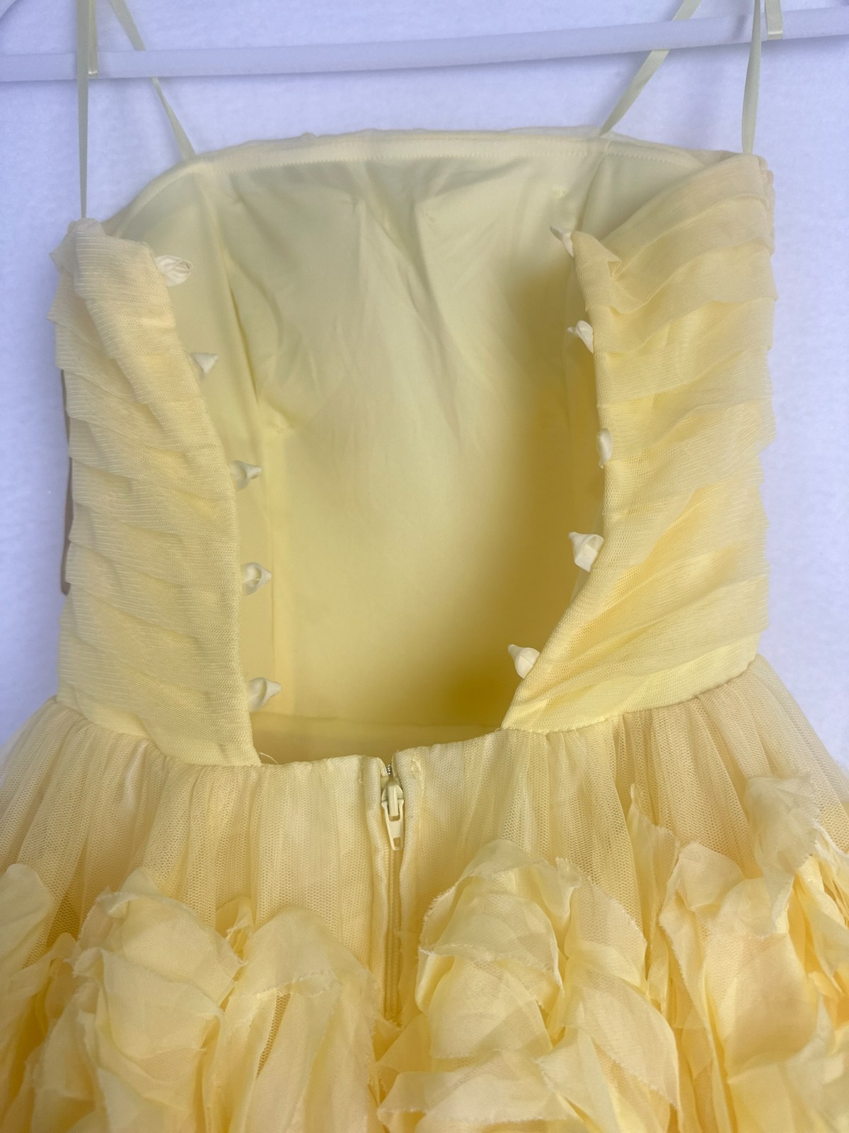 Say Yes Strapless Ball Gown Juniors 3 Yellow Ruffled Rosette Lace Up FLAW