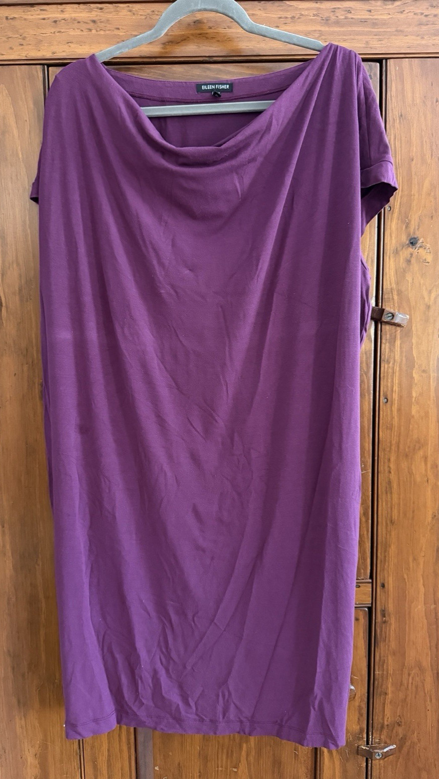 Eileen Fisher Size M Purple Cowl Neck Short Sleeve Sheath Dress Capsule