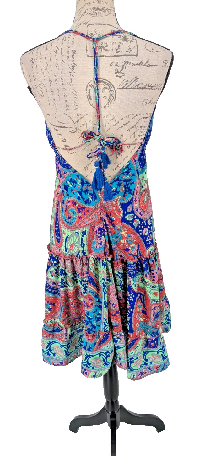 ZURY Halter Dress Silk Viscose 34″ Under the Bust Jewel Tones Tiered Excellent