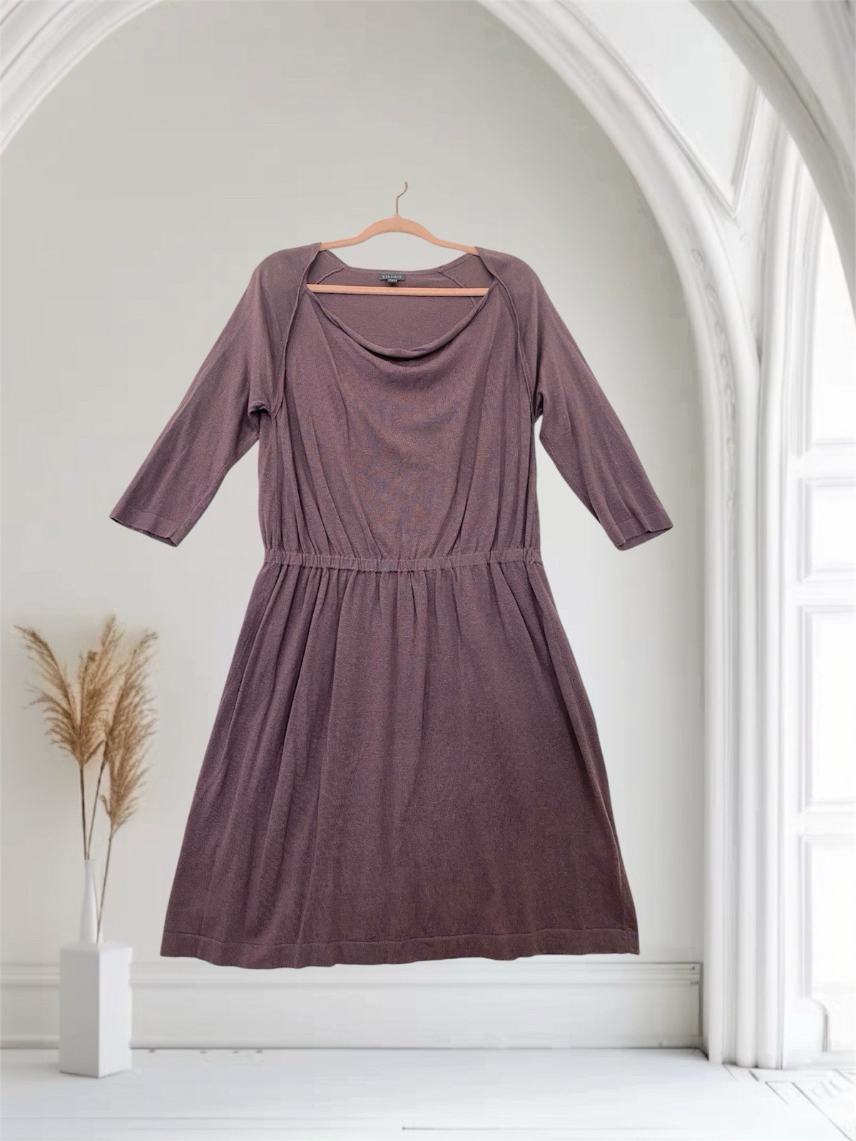 Lilla P Womens Draped Neck Cashmere Blend Mini Sweater Dress Size Large $198