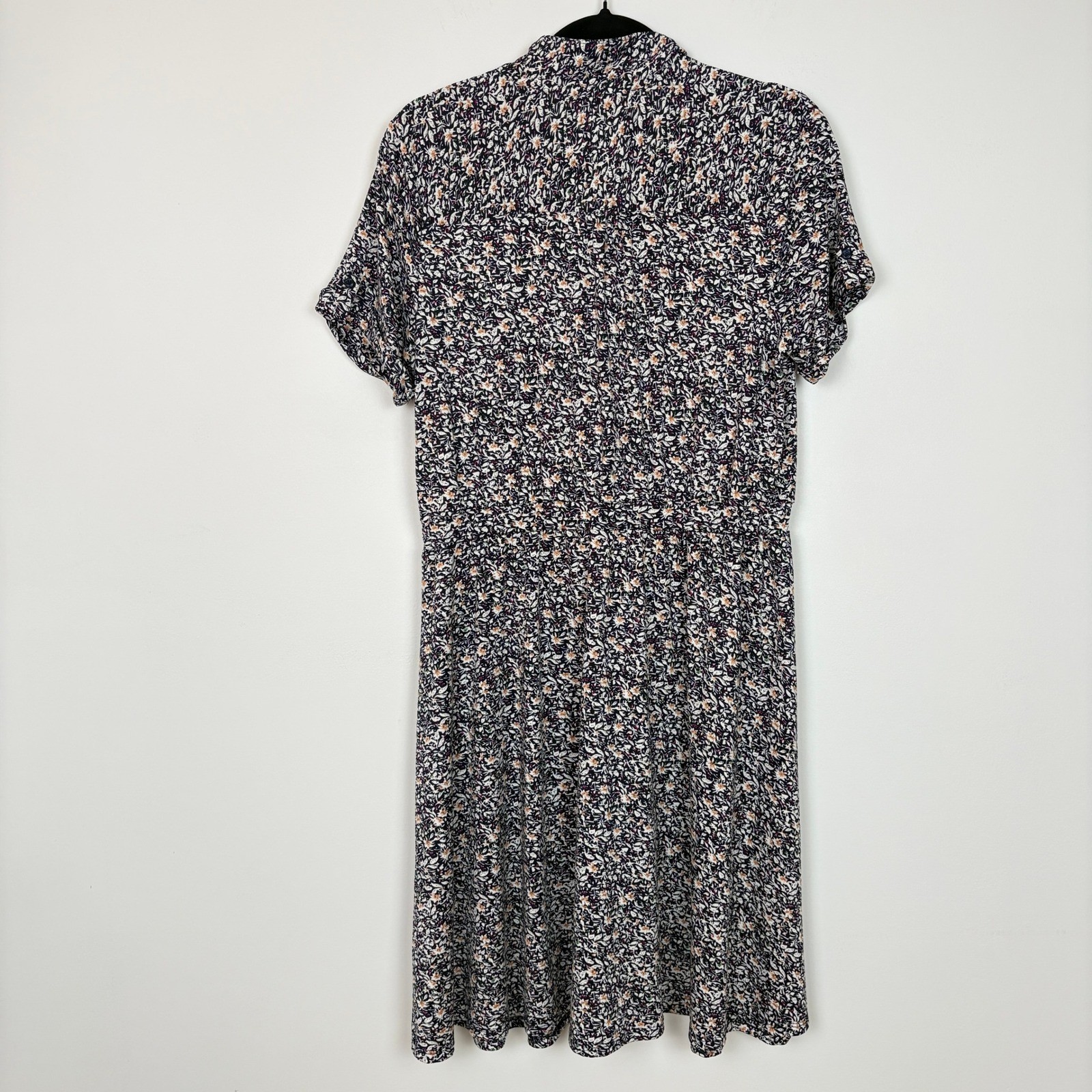 Indigo Rose Women Button Front Floral Dress L Navy Buckle Modest Office Church