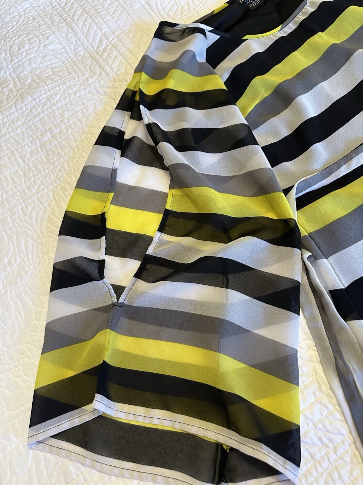 Striped Long Sleeve Belted Mini Dress In Black Gray And Neon Yellow Size L