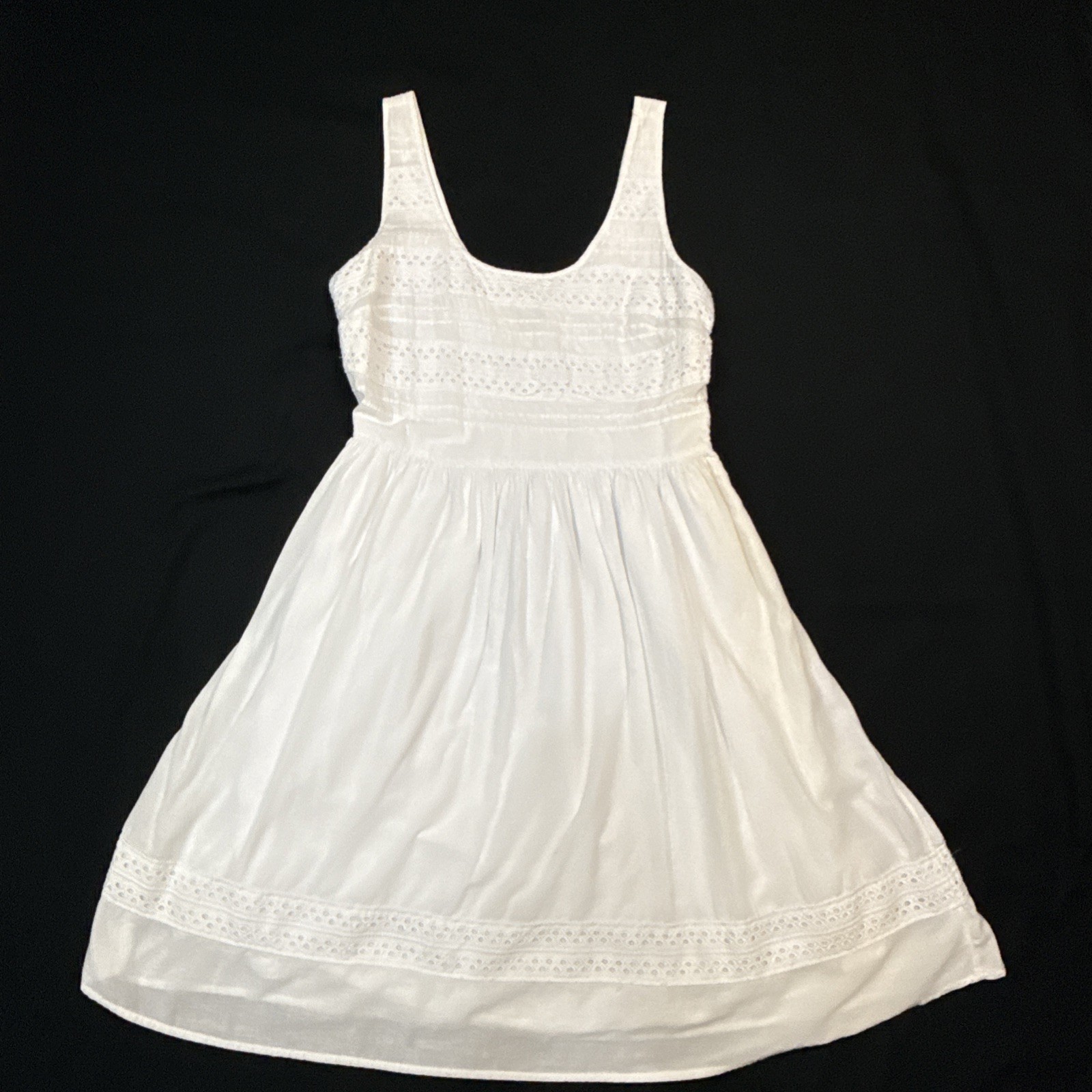 Old Navy Sz M White Sun Dress Midi Eyelet w/Smocked Back Lined Cotton Fairy Core