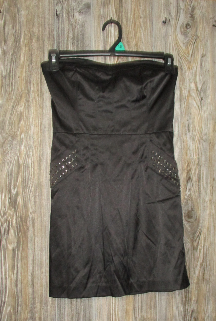 Juniors Little Black Dress Size 7 Strapless Studded Pockets Mini Goth Rock Punk