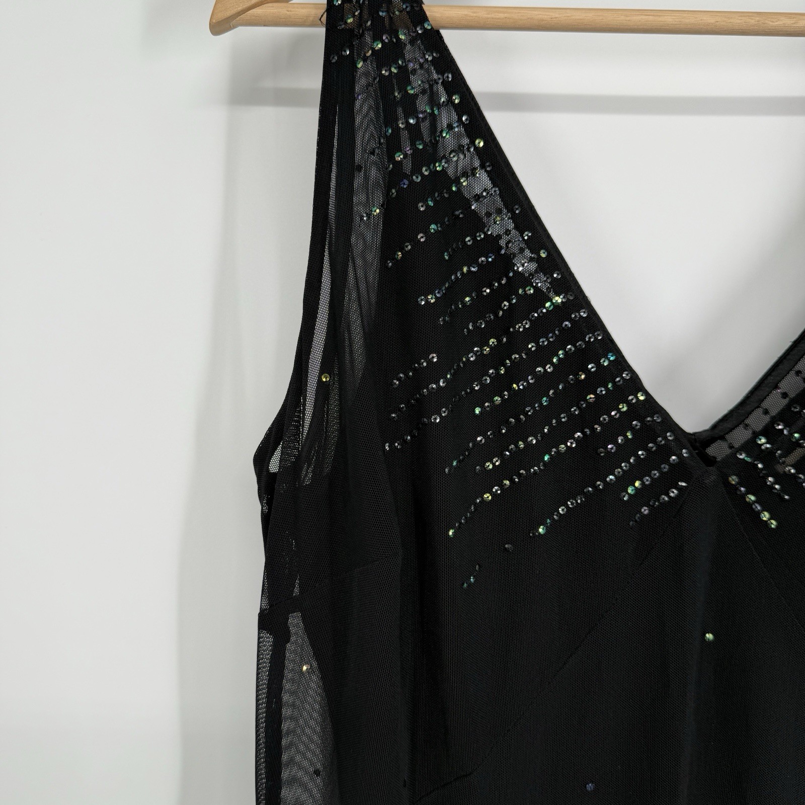 Amanda Smith Womens Black Sequin Dress Size 14 Semi Sheer Witchy Goth LBD