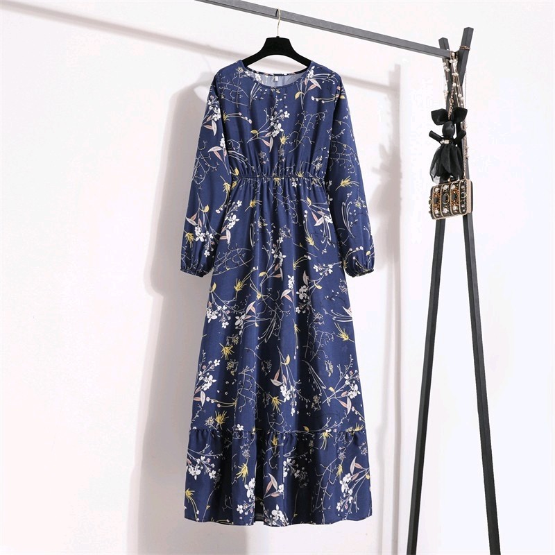 Spring summer Women Maxi dress Long sleeves Printed–M–Chest: 40 inches