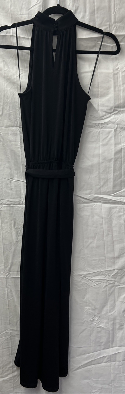 EUC THE LIMITED Black Halter Dress Size Small Mock Neck Midi Keyhole Belted Chic