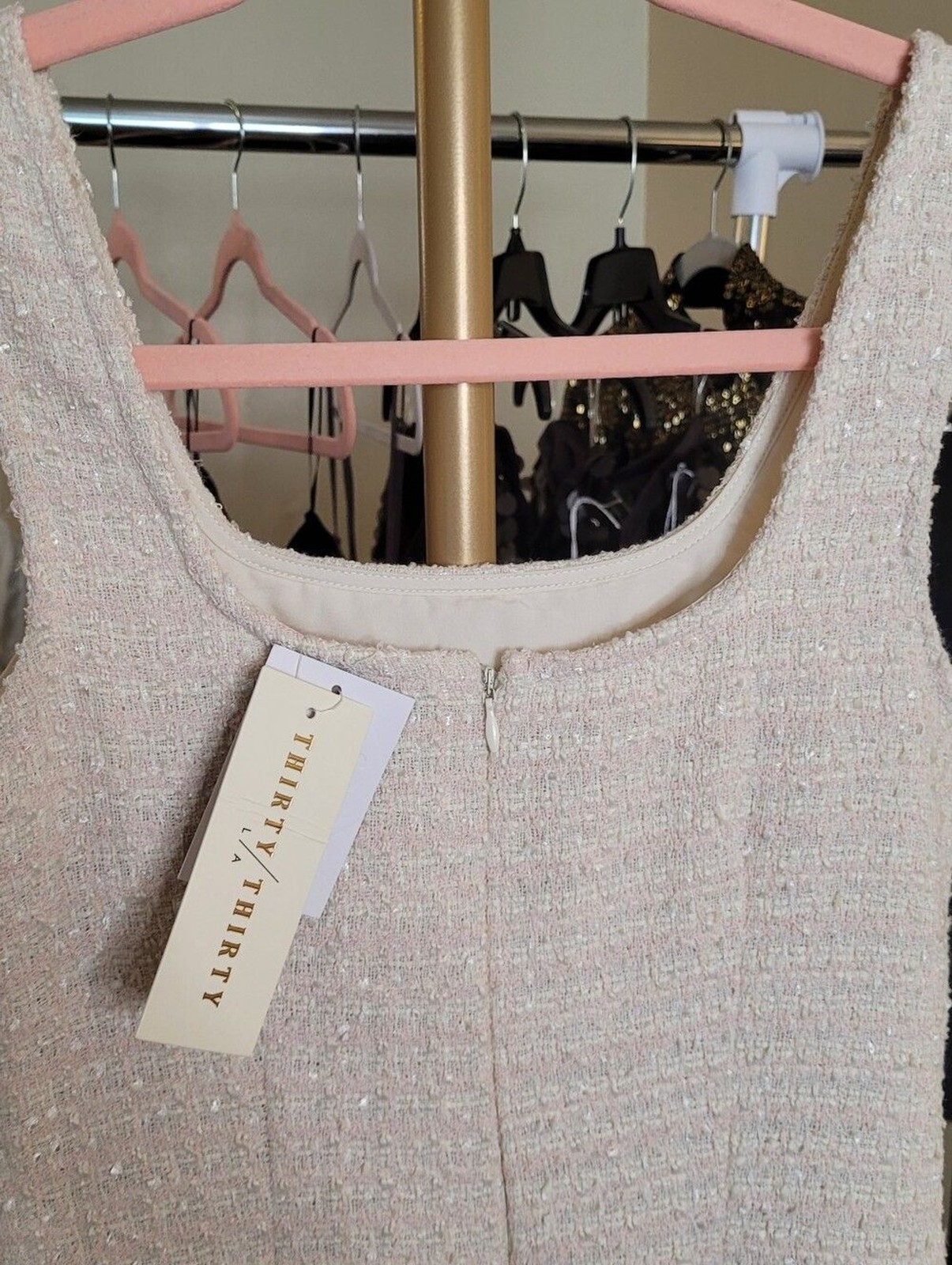 Thirty Thirty LA Classic Pink & Cream Tweed Sleeveless Mini Dress Size XL NWT