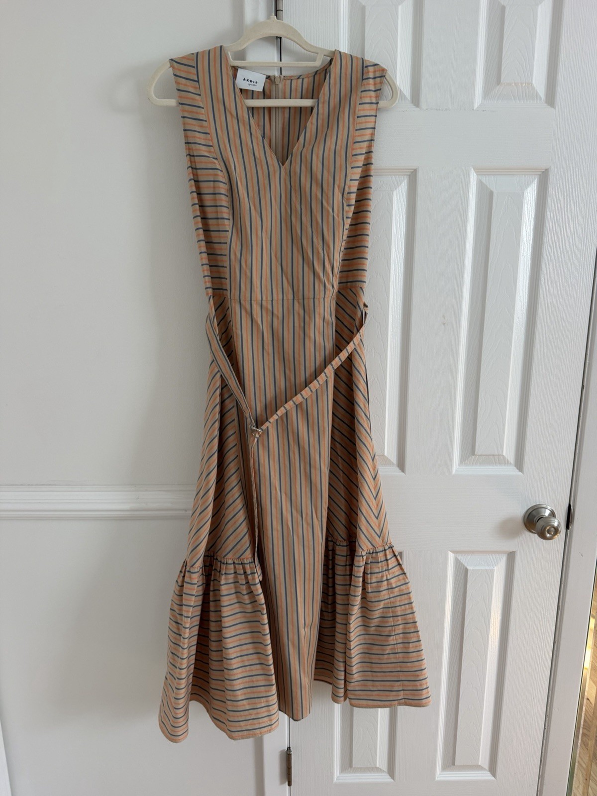 Akris Punto Parasol Stripe Cotton Midi Dress with Belt Silk Summer
