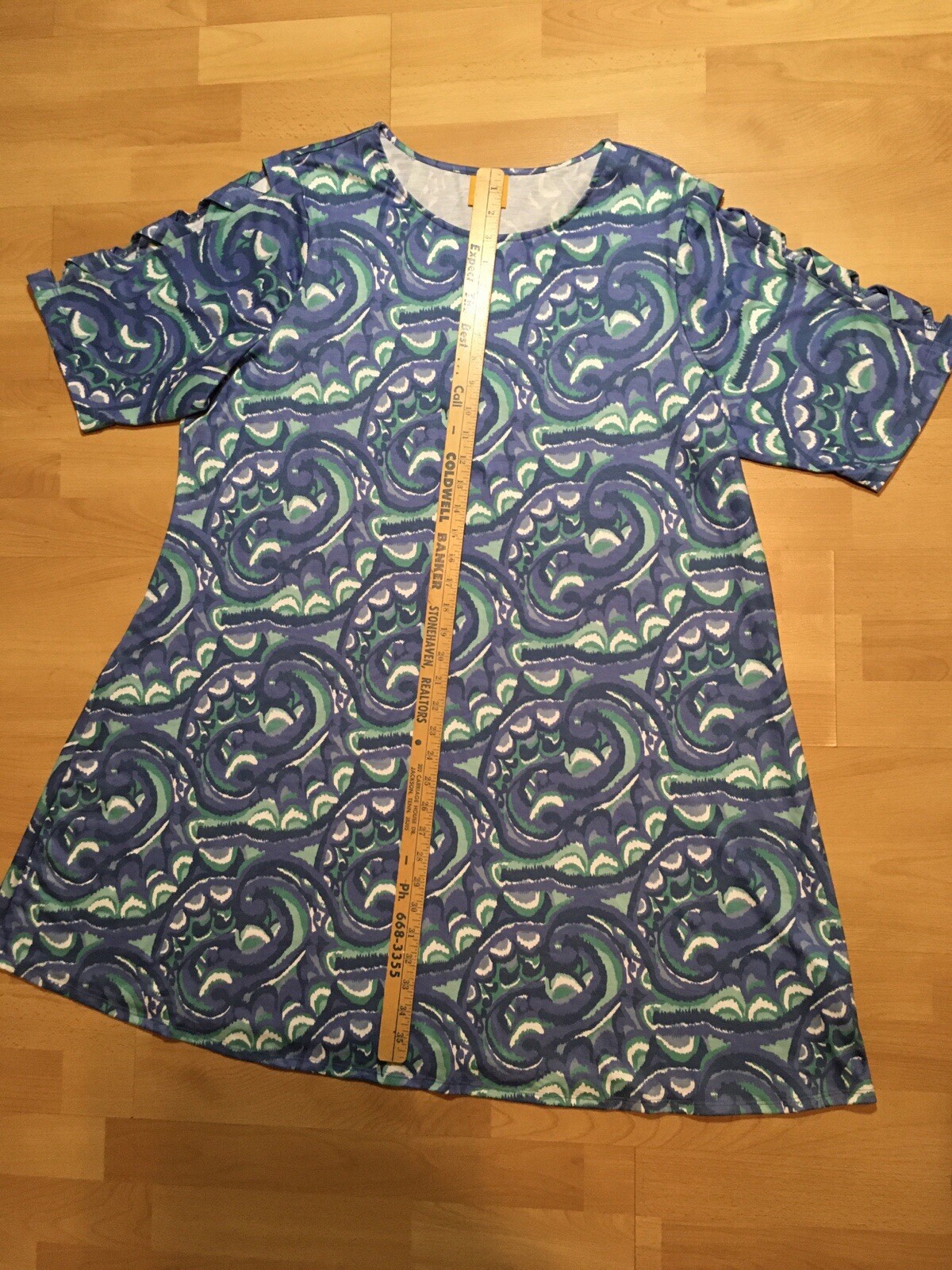 RUBY RD* Blue Green White Abstract Designs Dress Women’s Size 1X EUC