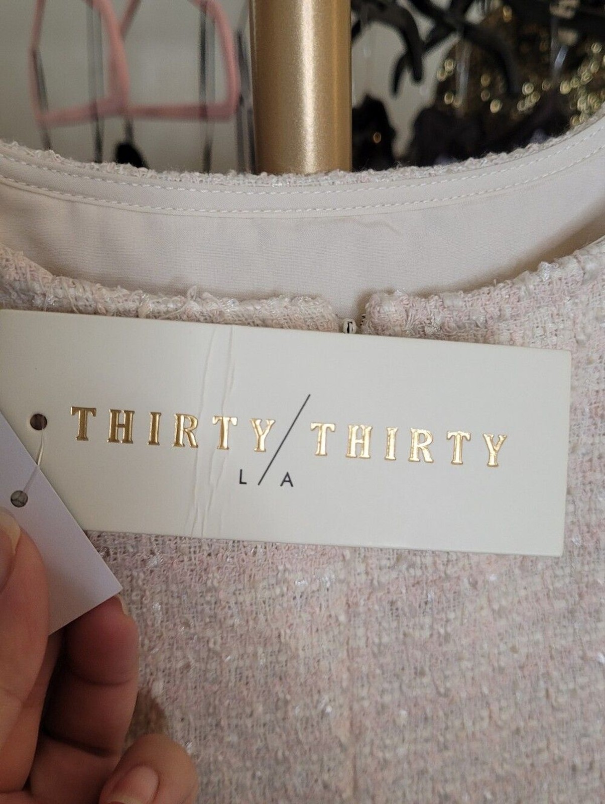 Thirty Thirty LA Classic Pink & Cream Tweed Sleeveless Mini Dress Size XL NWT