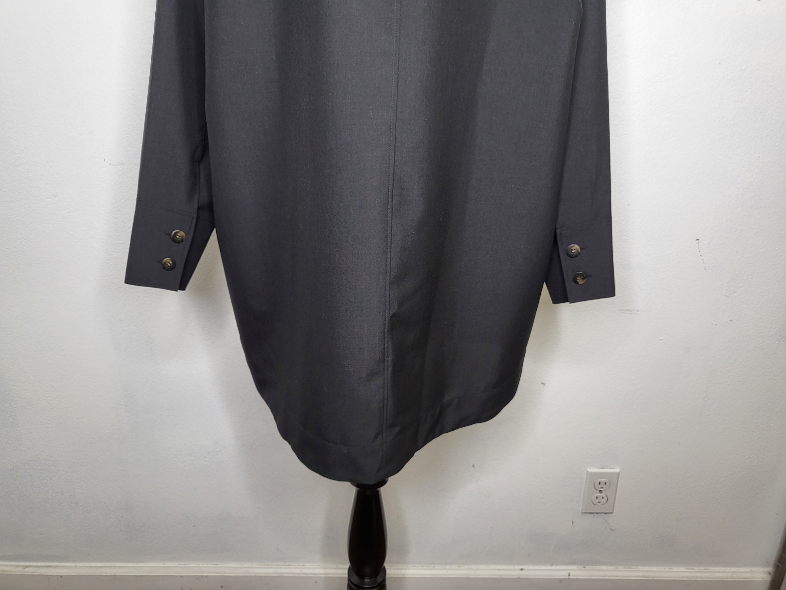 SEZANE Salome Mini Shift Dress Wool Blend Half Button Black Women IT/40 US/8 NWT