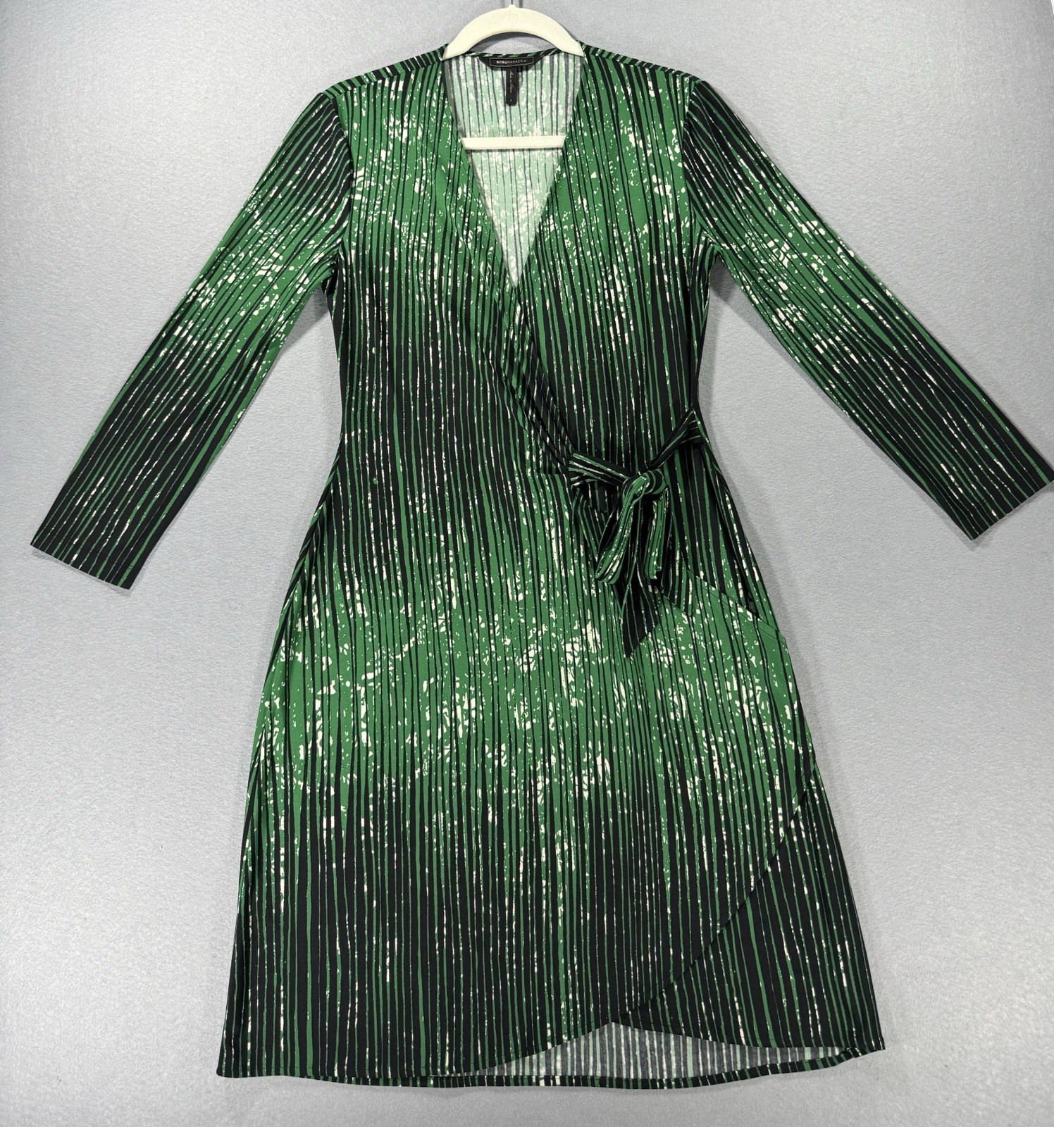 BCBG Adele Wrap Dress Amazon Green & Black Quarter Sleeve Evening Night Out Sz S