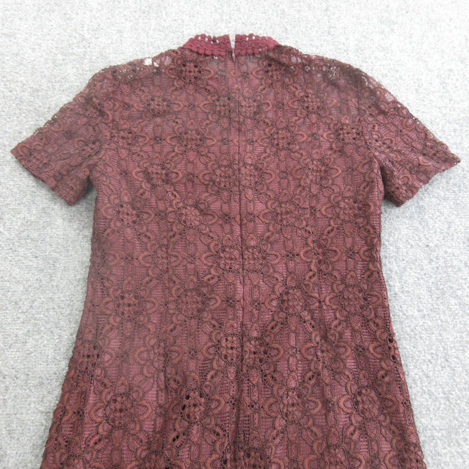 Sandro Dress Womens 36 Red Lace Shift Short Mock Neck Pleated Hem Party