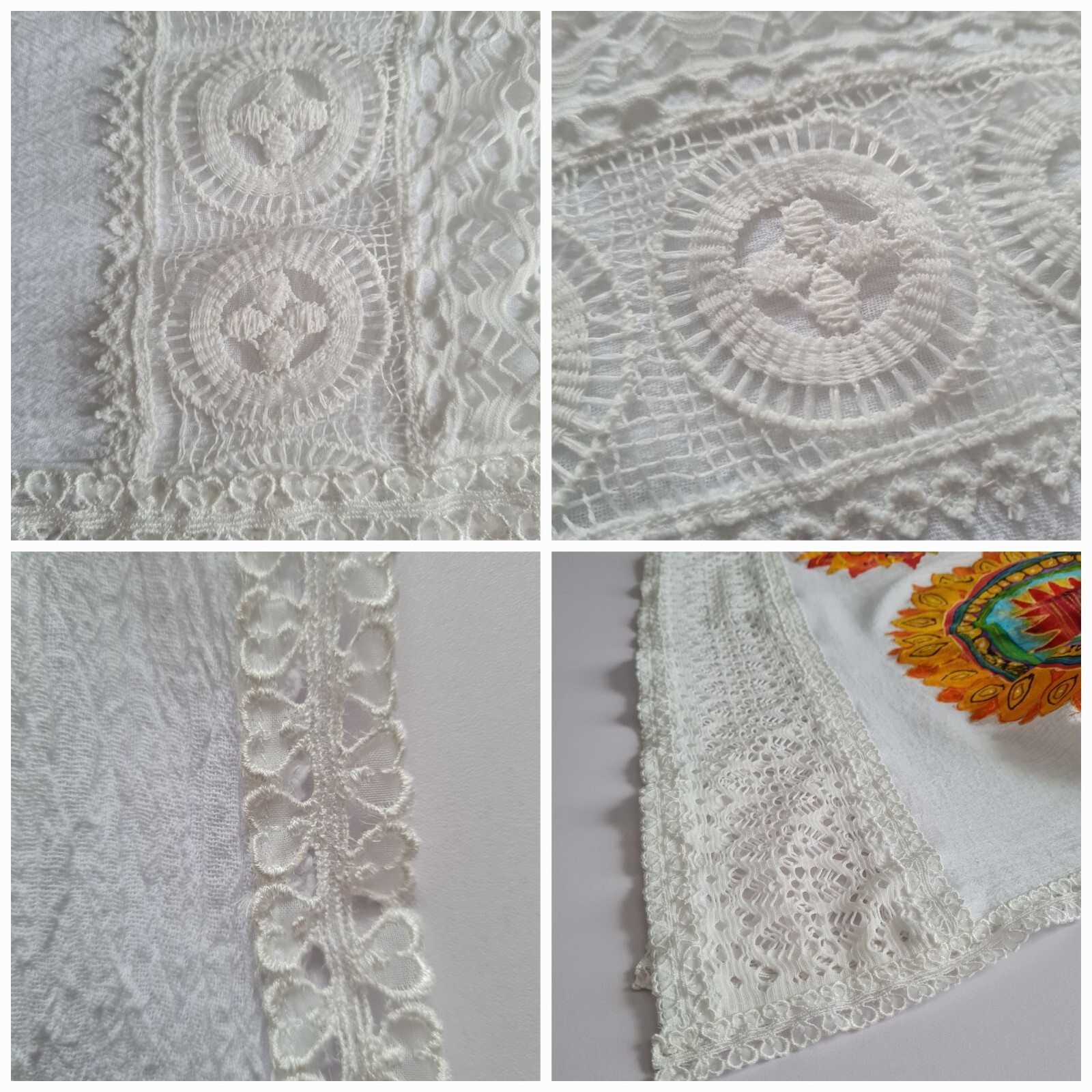 Bespoke Hand Painted Signed White Mandala Kaftan Party Holiday Beach Dress