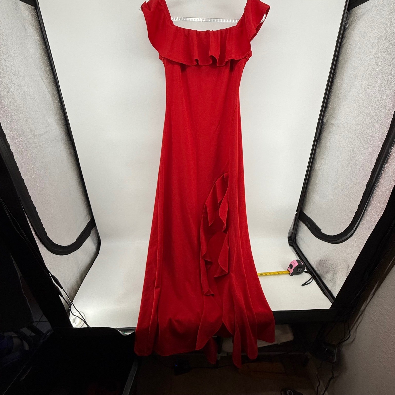 Fashion Nova Red Off Shoulder Ruffle Maxi Dress Formal Evening Glamorous Size M