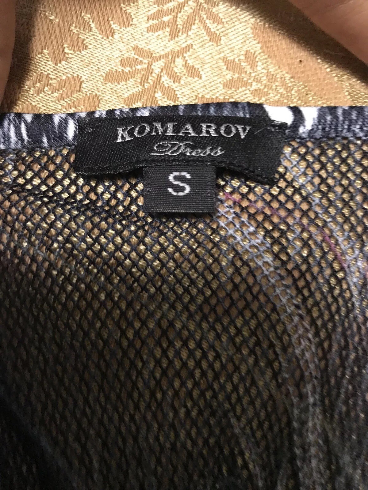 Komarov Medium Mesh Trim Drawstring Dress Black Printed Pockets Women’s NWT $184