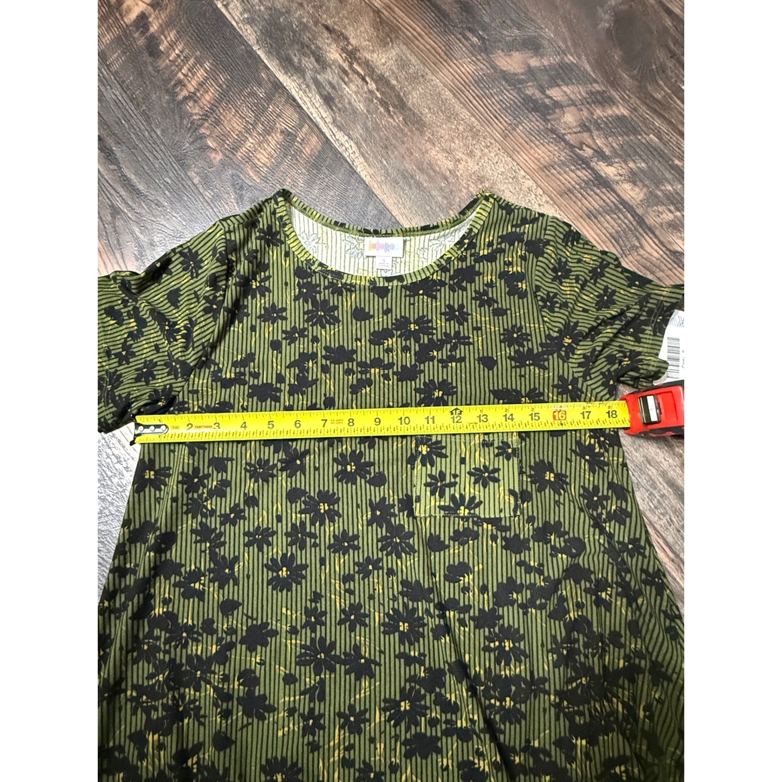 LuLaRoe Carly Dress Womens Small Green Black Floral Stripe High Low Pocket NEW