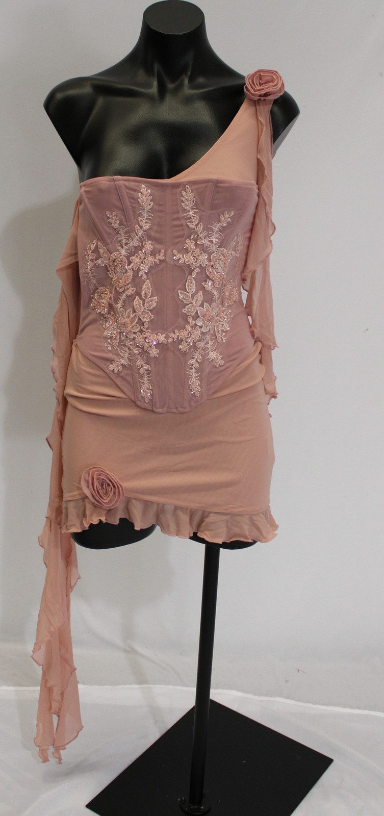 Outcast Women’s Loreto Corset Mesh Mini Floral Sequin Dress LB3 Pink Small NWT