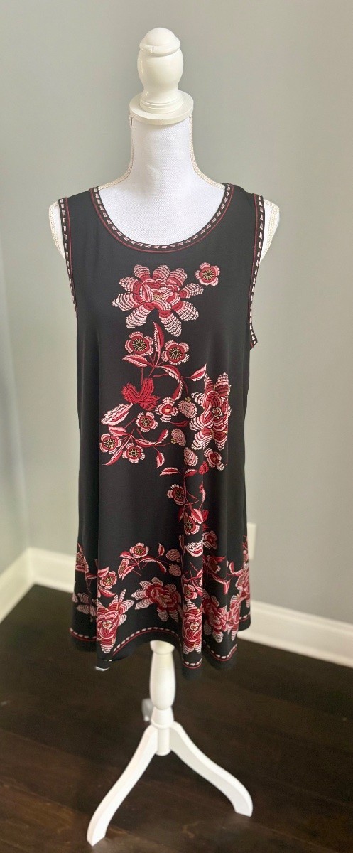 Max Edition Women’s Dress Sleeveless Embroidered Floral Size L Black Red