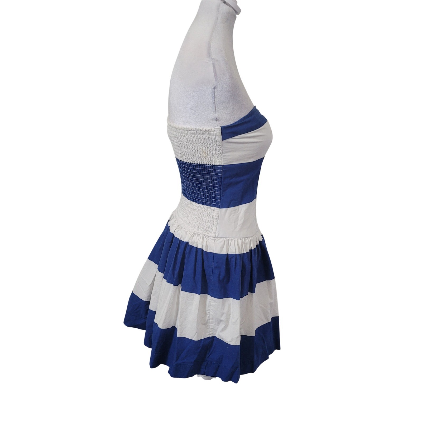 Abercrombie & Fitch Medium Striped Strapless Mini Dress Blue White Smocked