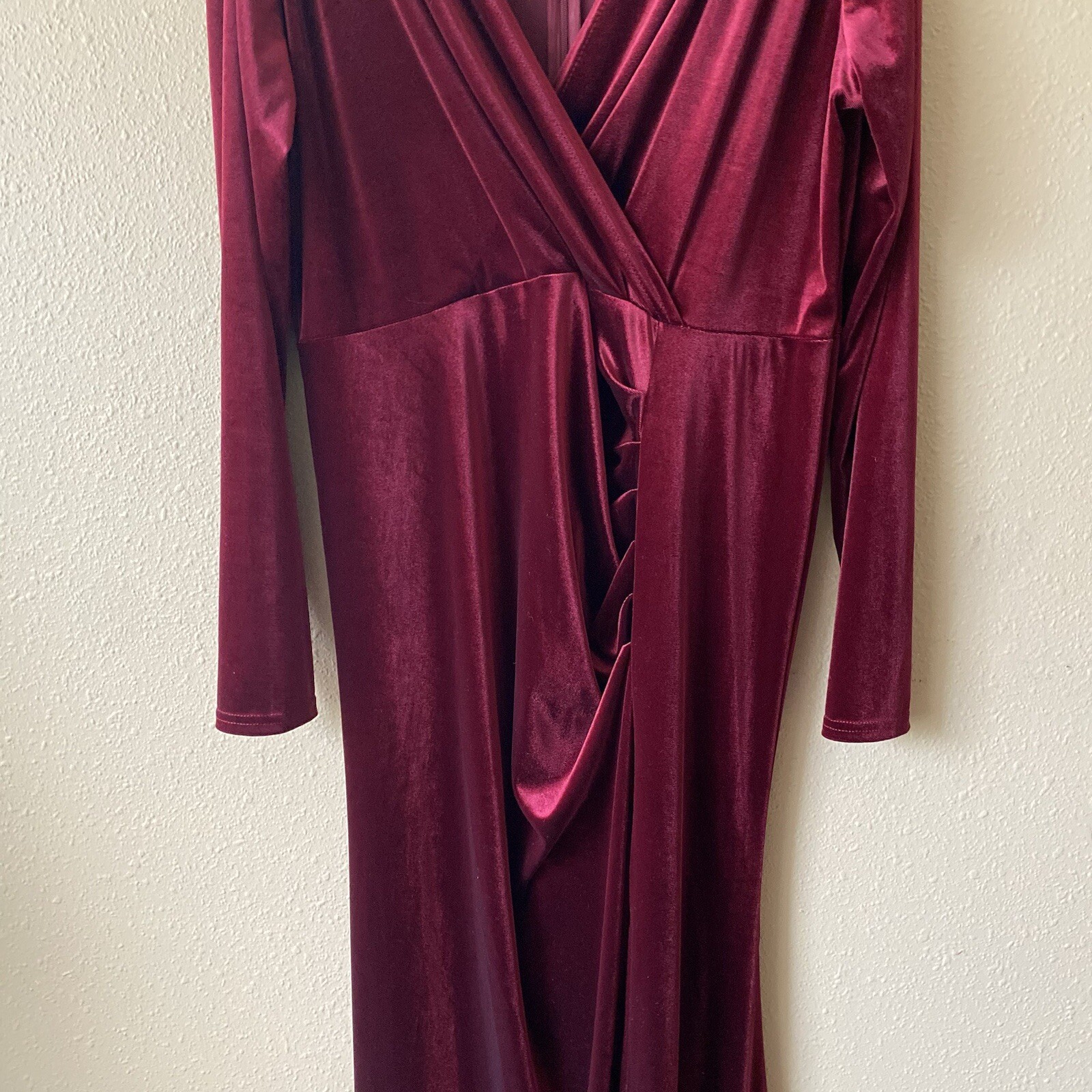 Ababalaya Crushed Velvet Maroon Red Slit Maxi Dress XXL Dark Romantic