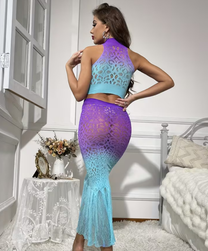 NEW 1-Size XS-M Elegant Sexy 2-Piece Bodycon Lingerie Semi Sheer Knit Maxi Dress
