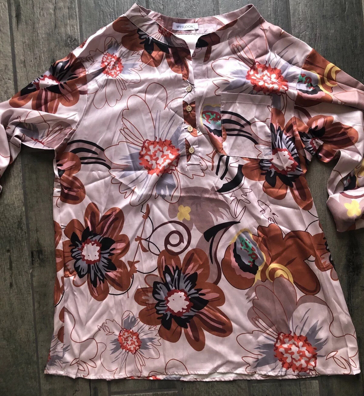 Misslook 3X Read Measurement Tunic Pullover Floral Kimono Style Dress No Stretch
