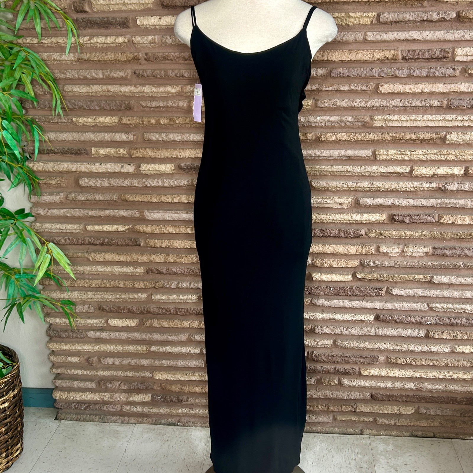 Maria Bianca Nero Black Slip Maxi Dress Ball Gown Deep V in the Back $302 NWT