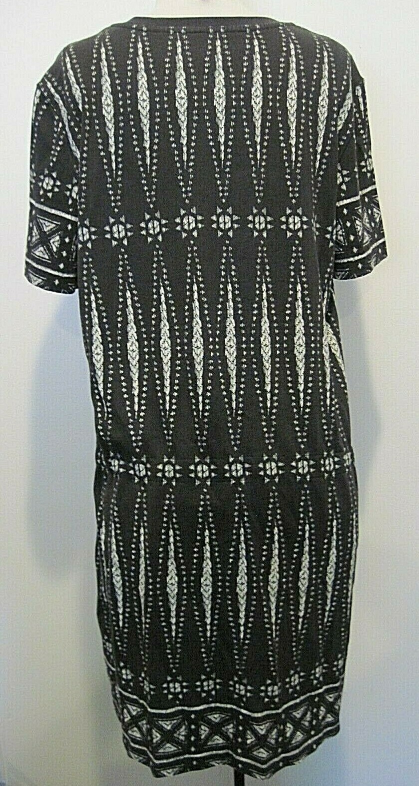 Tory Burch Pima Cotton Dress Black White Short Sleeve Drawstring Waist Size M