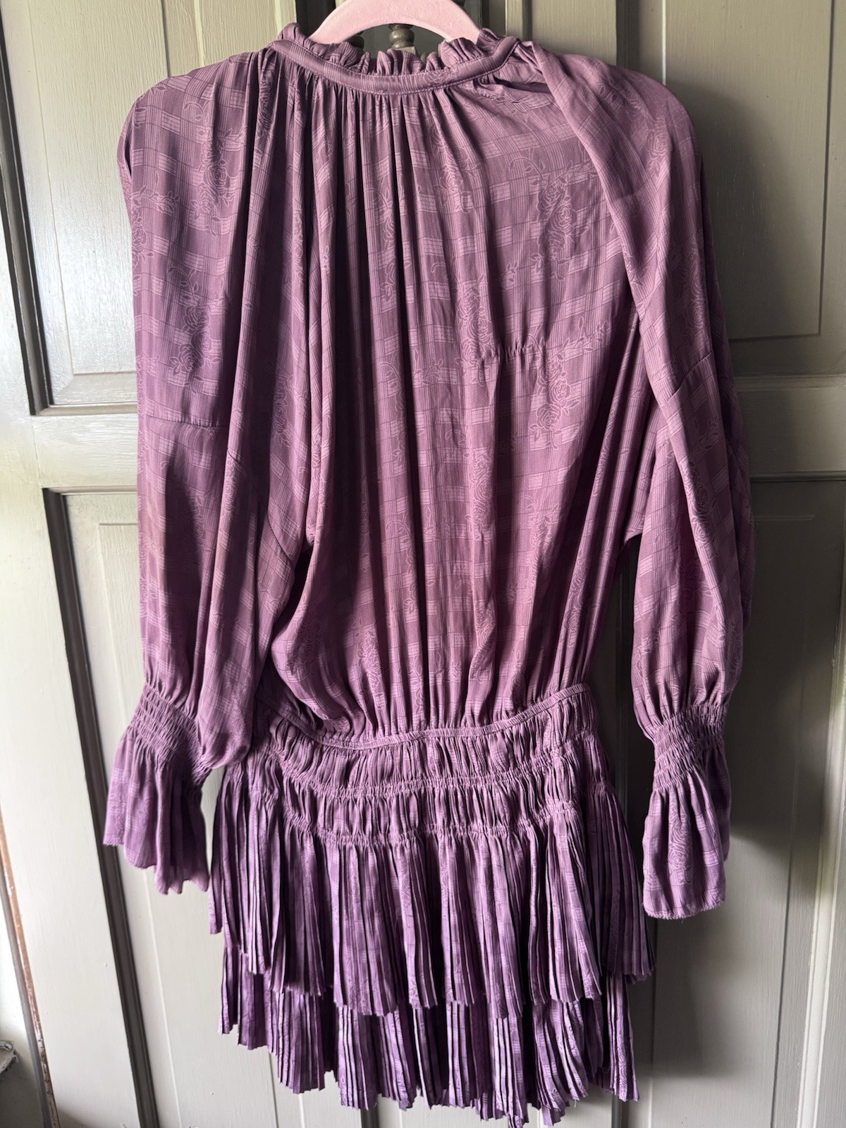 Current Air Tie-neck Pleated Mini Dress Mauve Size S Full Length Sleeves