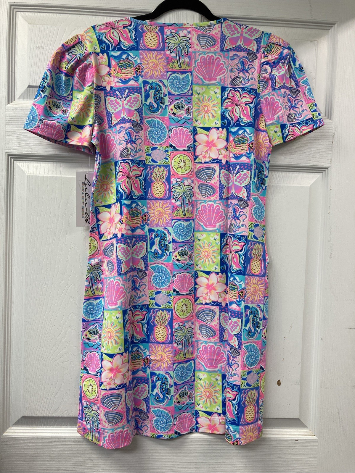 Lulu B L Colorful Tropical Patchwork Boatneck Ruffle Sleeve Dress Upf50