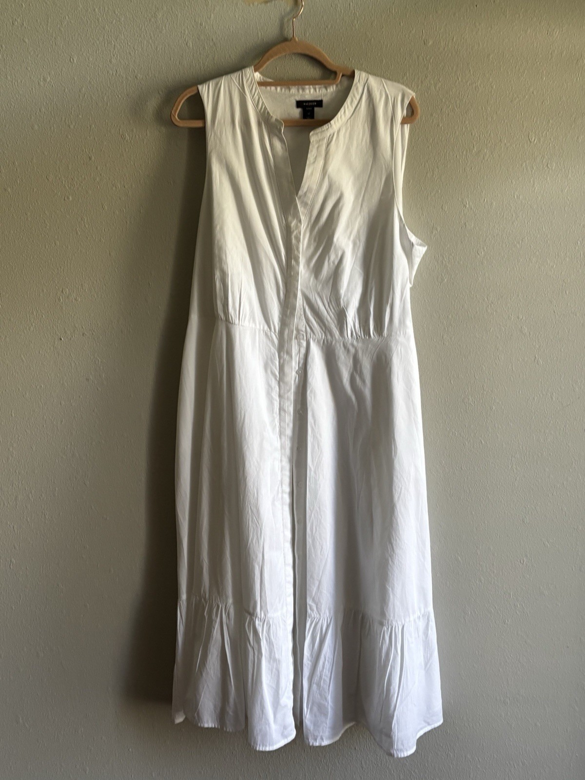 Halogen white cotton Button Up Midi dress xl, Ties And Pockets.