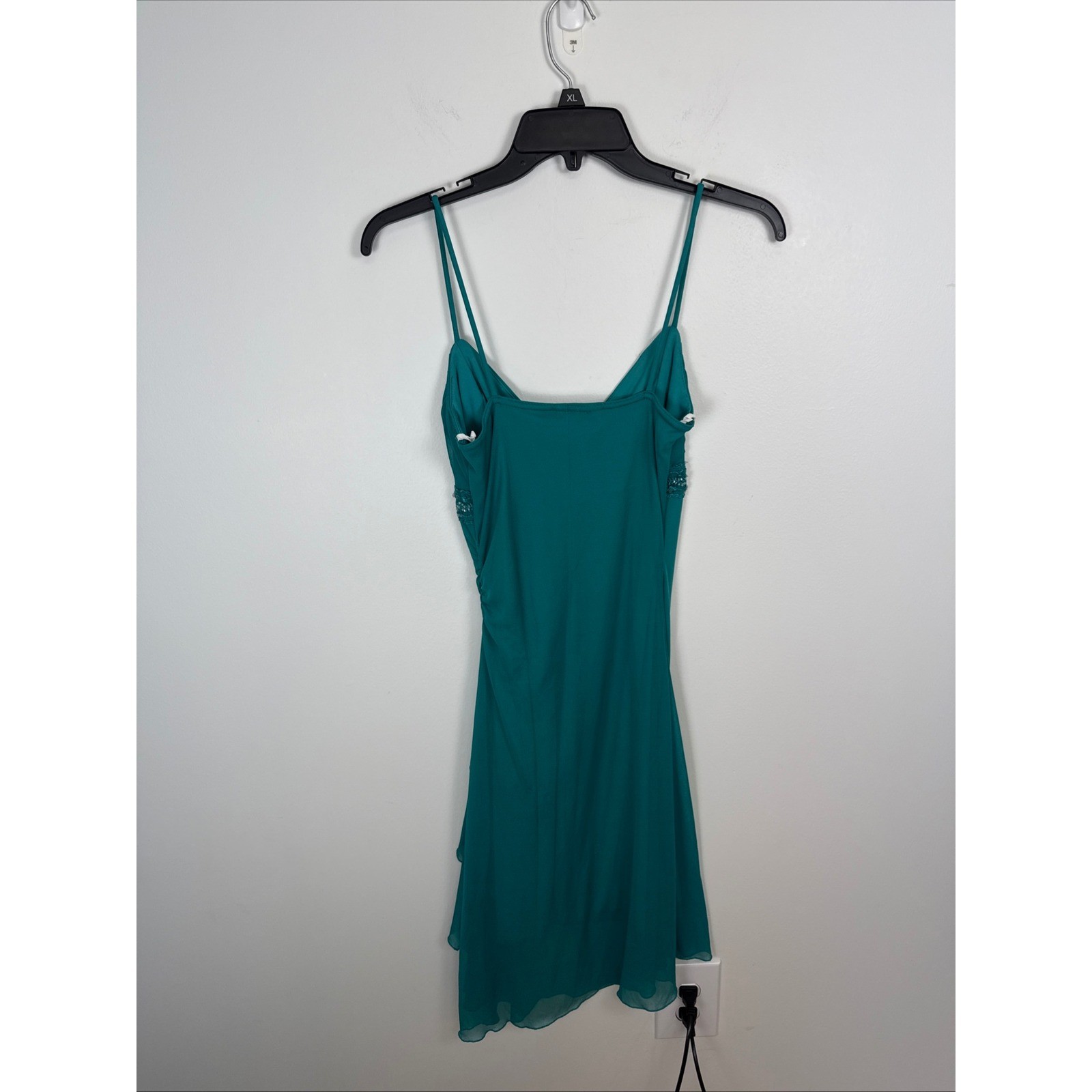 Jodi Kristopher Teal Sequin Beaded Ruffle babydoll Cocktail Dress Womens size M