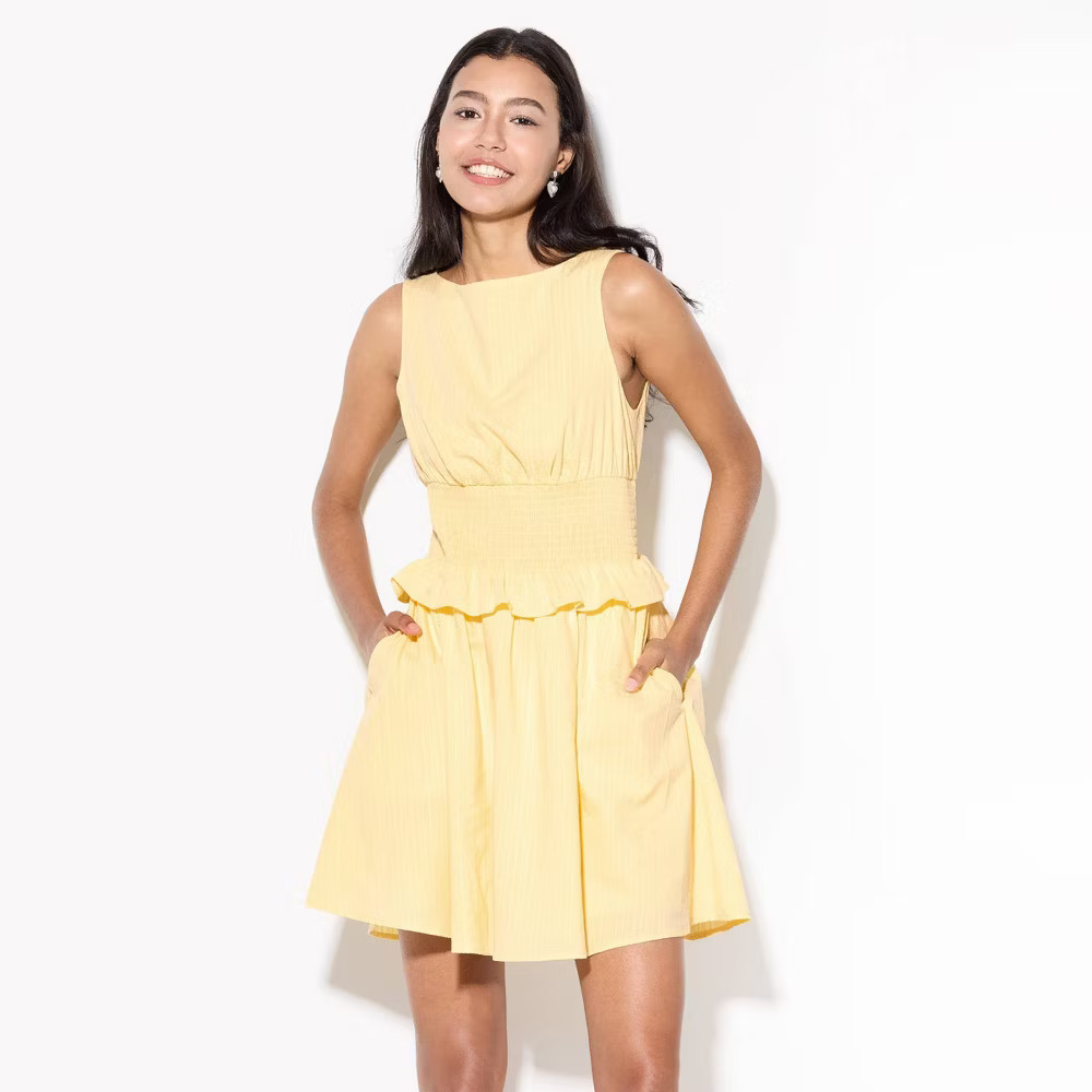 Women Smocked Waist Mini Dress – Wild Fable Yellow M