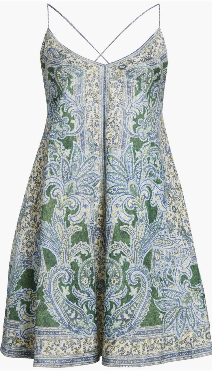 ZIMMERMANN Ottie Swing Paisley Print Linen Mini Dress Green AU 2 US 8 $695 New