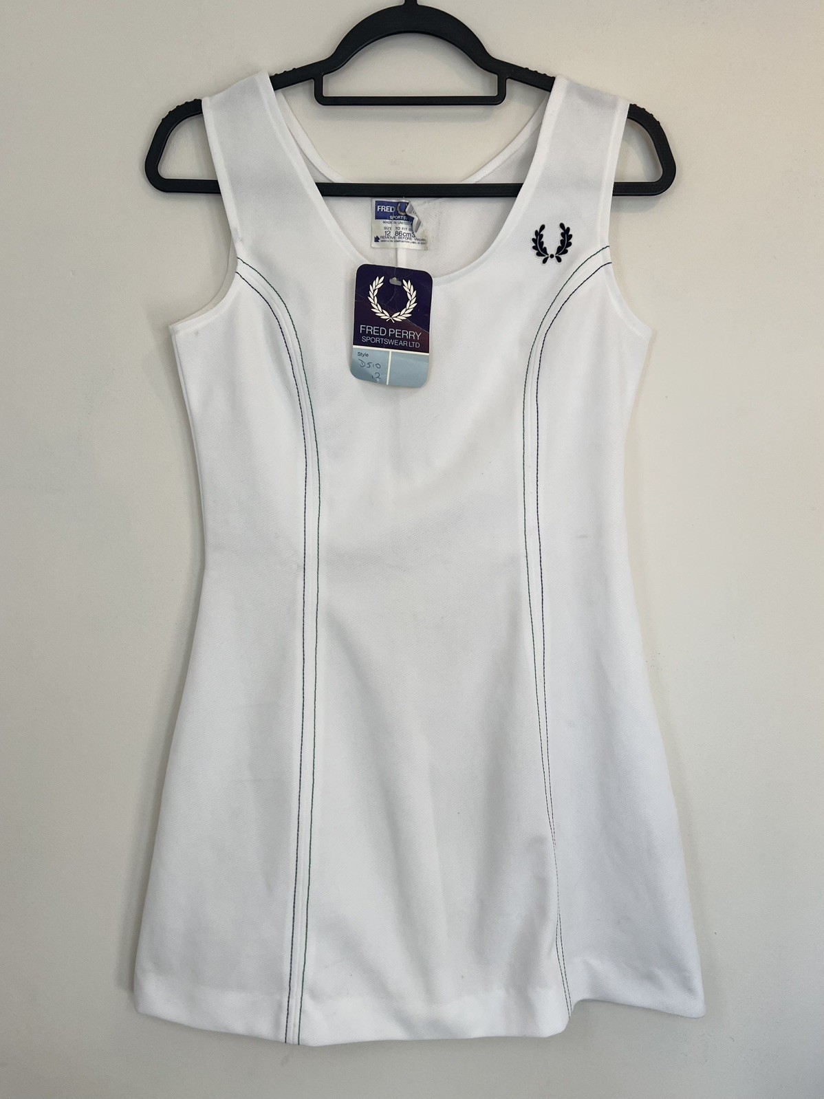 Vintage Fred Perry White Tennis Mini Dress Logo 60s 70s Small 8 34in Chest NEW